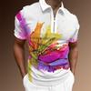 Abstract Print Short Sleeve Polo Shirt, Half-Zip Casual Wear