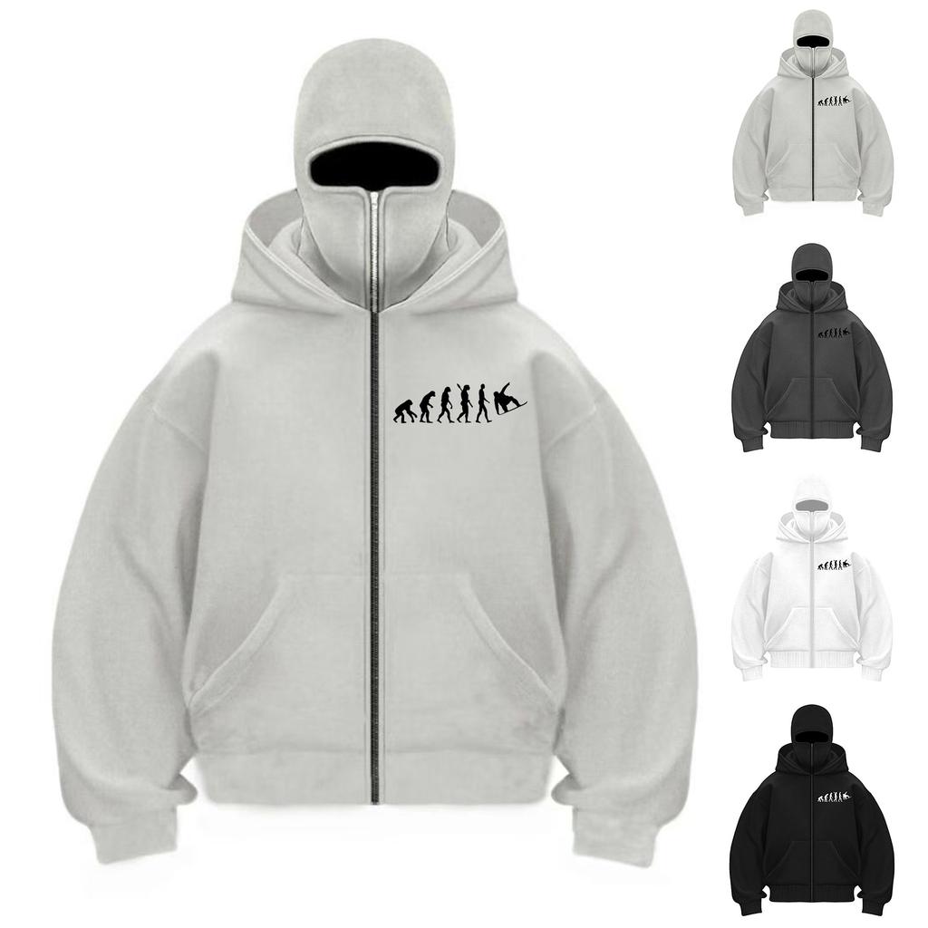 Men's Double Hood Loose Outdoor Trendy Hood Cardigan Zipper Hoodie