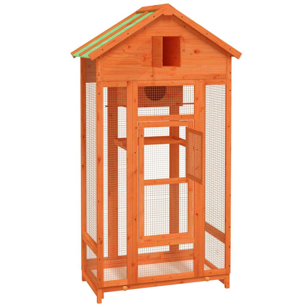 Vidaxl Bird Cage, Brown, 91.5X53X170 Cm, Solid Pine Wood