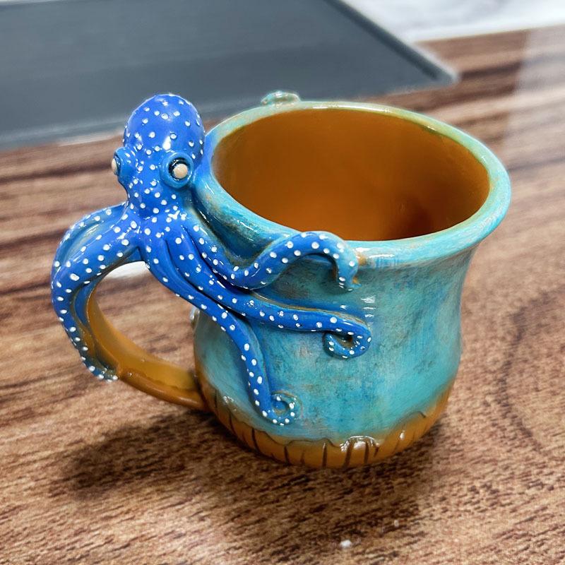New Creative Octopus Coffee Mug 3d Resin Mug With Octopus Tentacle Handle Handmade Statue Sea Animal Mug Coffee Cups Milk Cup