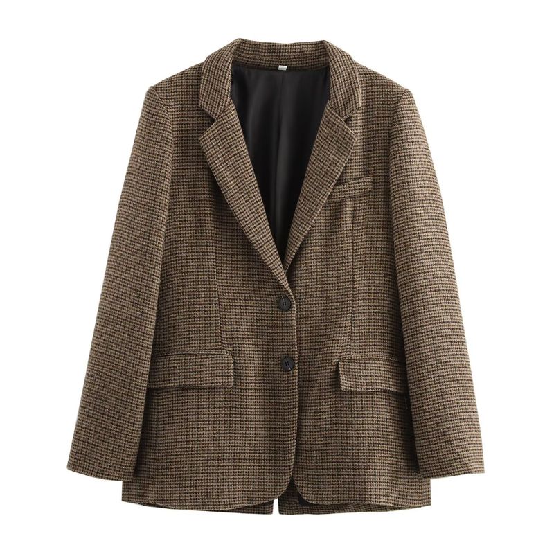 Kaslead New Arrival Women's Clothing Fashion Style Fashion Minimalist Blended Plaid Blazer 3736260