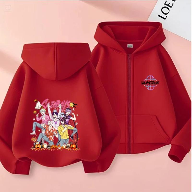 Christmas Gift Kids Zipper Hoodie Warm Fashion Interesting Creative Kpop Demon Hunters Cartoon Anime Comfortable Zipper Hoodies
