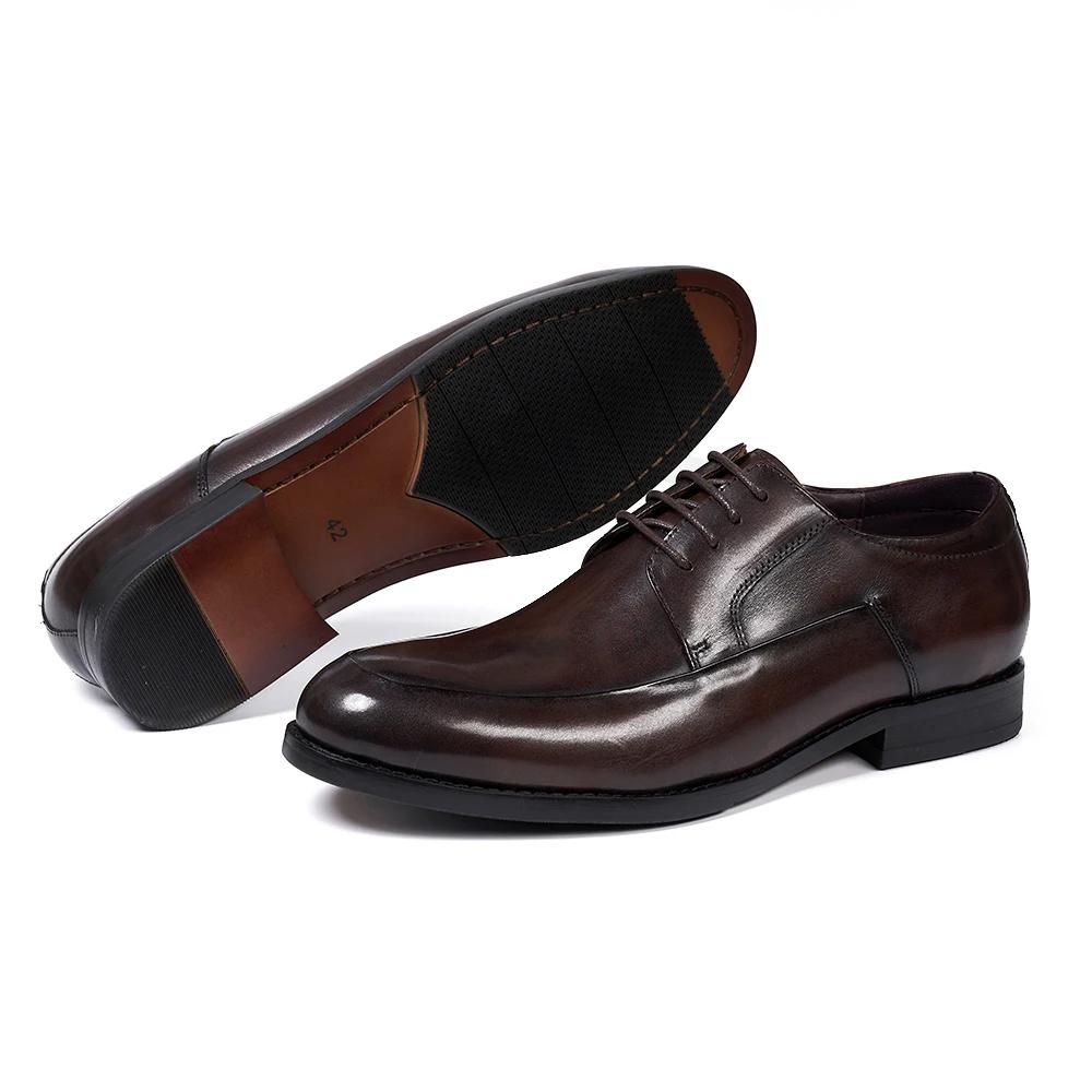 Fashion Italian Style Men's Derby Shoes Handmade Genuine Leather Plain Toe Lace-Up Business Office Wedding Formal Dress Shoes for Men