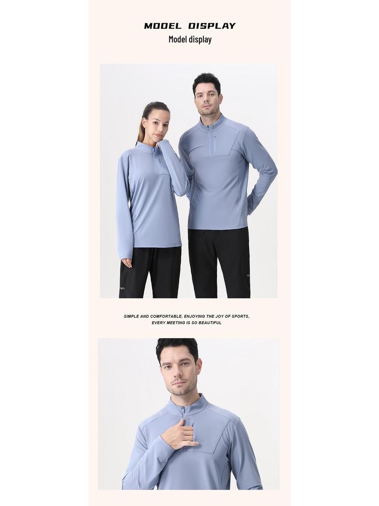 Tsuta City Herren Schnelltrocknendes Langarm-Lauf- und Radsport-T-Shirt mit halbem Reißverschluss