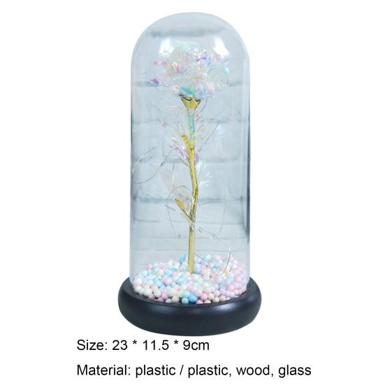 Rose Lamp Romantic Glass Dome Simulated Plastic Colorful LED Artificial Flower Decor for Valentine's Day