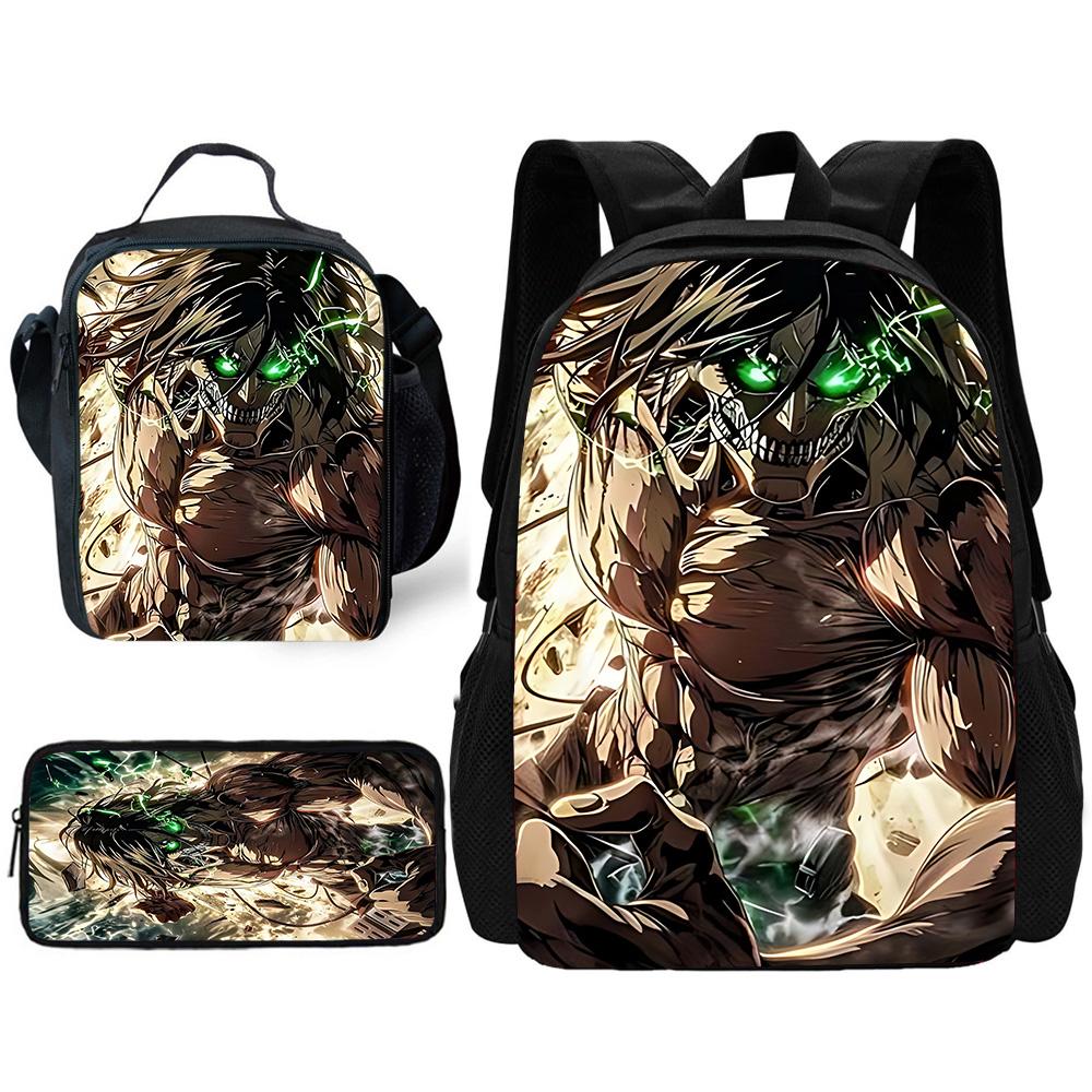 Child School Anime AttackS On Titan Backpack with Lunch Bags ,Pencil Bags ,School Bags for Boys Girls Best Gift