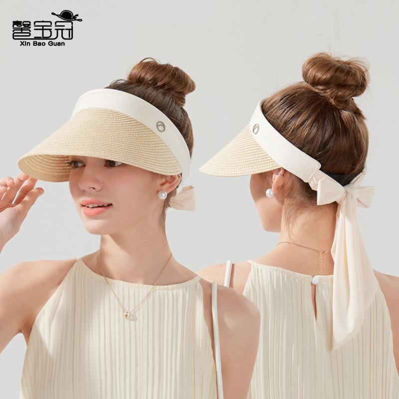 Cool Straw Hat Children's Outdoor Big Eaves Straw Hat Summer Shade Sunscreen Hat Versatile Fashion Ribbon Empty Top Hat