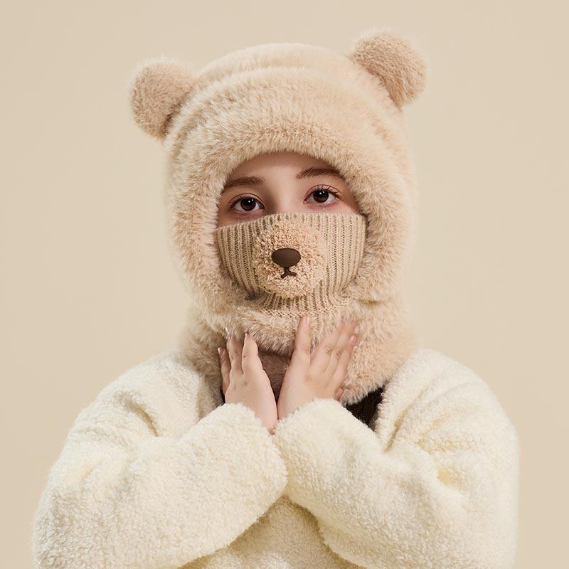 

Детский шерстяной вязаный комплект шапка с капюшоном и шарф для осени и зимы - Ветрозащитный, с защитой ушей, теплый пуловерный дизайн One size