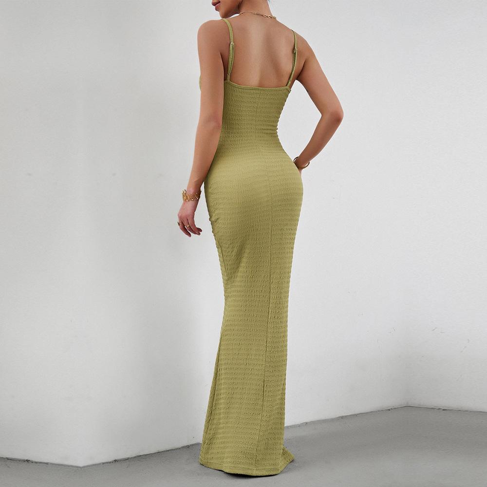 Women's Autumn Winter Sexy Wrapped Hip Slim Fit Knitted Strap Halter Neck Solid Color Dress