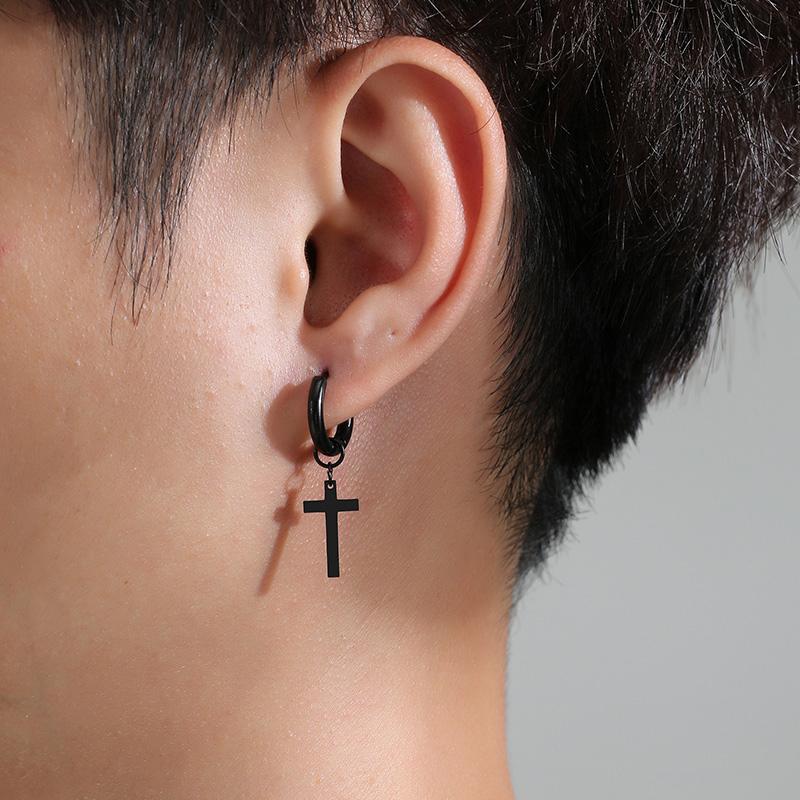 Vnox Simple Cross Dangle Earrings for Men Women Minimalist Stainless Steel Drop Small Hoop Metal Ear Jewelry Anti Allergy