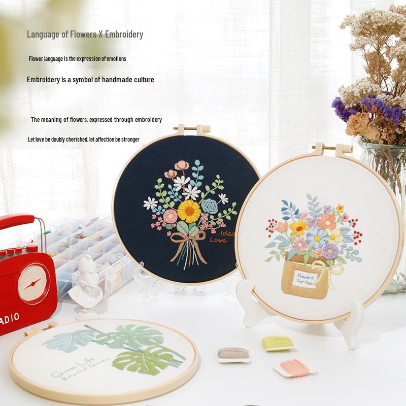 Nordic DIY Embroidery Kit: Beginner's Fresh Floral Fabric Art Set