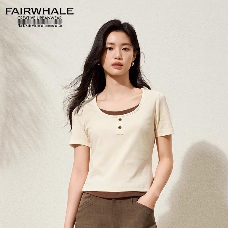 Women s Fake Two-Piece Contrast Short Sleeve T-Shirt M