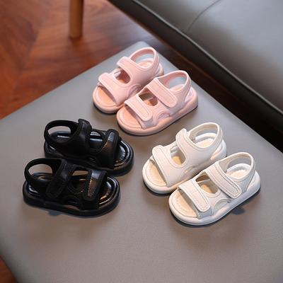Kinder Sandalen mit weicher Sohle – Jungen Strandschuhe, Sommer Mädchen Leder Unifarbene Sandalen