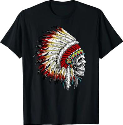 Native American Indian Chief Skull Motorcycle Headdress T-Shirt