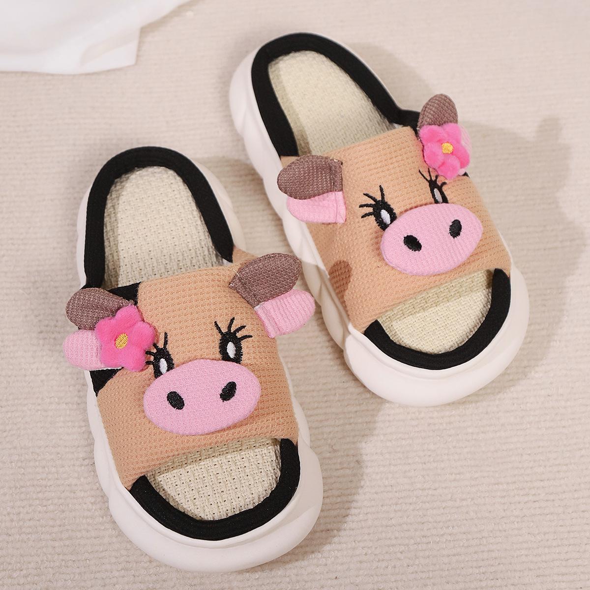 

Fashion Shoes for Women Casual Platform Slippers Women Home Cute Cartoon Cow Designer Girls Fashion Indoor Slippers Open Toe Flat Shoes 44-45 темно-коричневого