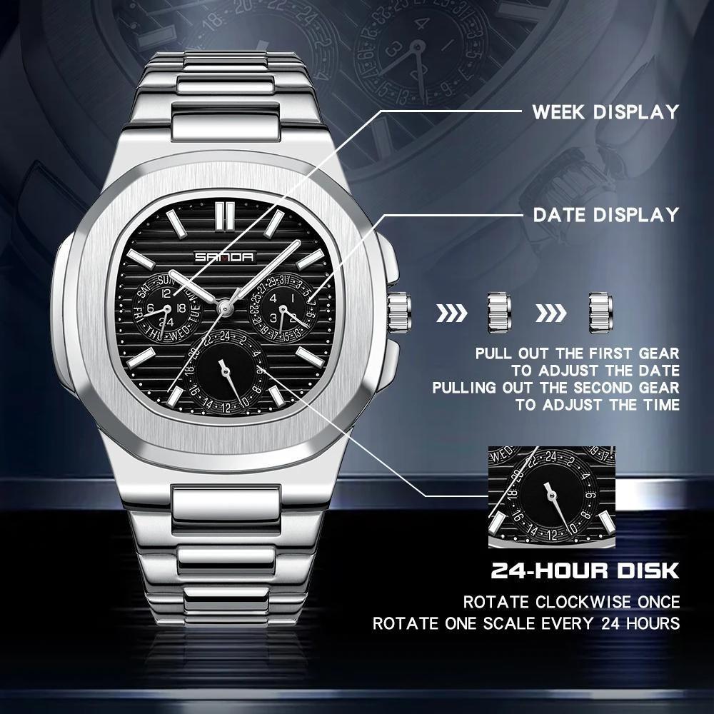 Luxury Business Men's Quartz Watch Waterproof Luminous Three Pin Six Hole Timer Fashion Men's Clock