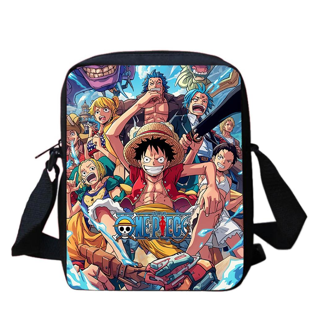 Adjustable Lightweight One Piece Anime Crossbody Bag Sling Shoulder Bag Unisex Casual Bag for School Outdoor Boys Girls Age 6-10