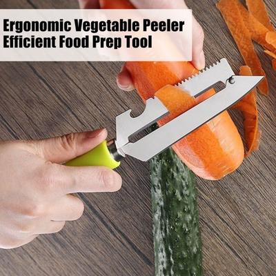 Pelapatate Multifunzione con Manico Ergonomico Lama Curva in Acciaio Inossidabile Apribottiglie Integrato Utensile da Cucina per Mele Carote Cetrioli