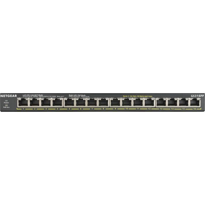 Switch Ethernet - NETGEAR - GS316PP - 16 Ports RJ45 Gigabit - PoE+ 183W - Bureau/Rack/Mural