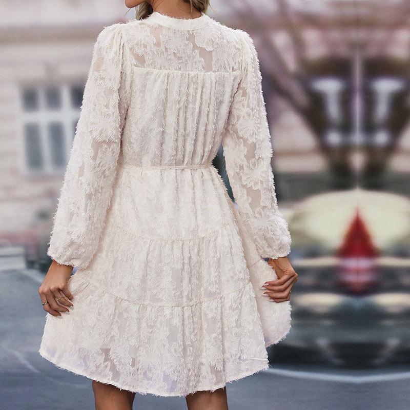 Autumn Women's Dress with Stand-up Collar, Fashionable Elegant Women's Dresses with Long Sleeves