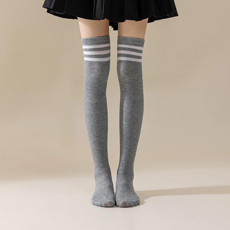 New 1Pair Sexy Long Socks Solid Color Striped Women Over Knee Thigh High Over The Knee Stockings Ladies Girls Warm Knee Socks