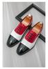 Herrskor i läder, formella, slip-on loafers, kontrasterande färger, stora storlekar, idealiska för vår och höst.