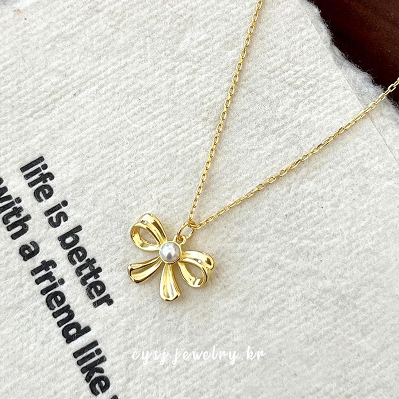 Cui Yan S925 Sterling Silver Korean Bow Pearl Necklace - 2025 Trendy Sweet Clavicle Chain for Women