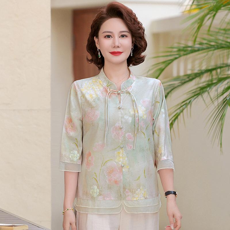 New Arrival Summer Blouse: Elegant Chinese Style Women's Top for Middle-Aged & Elderly - Age-Reducing Mother’s Shirt