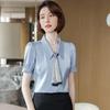Women's Short-Sleeve White Chiffon Shirt - Trendy Professional Summer Top