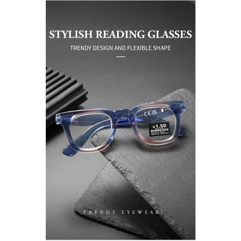 Korean Fashion Photochromic Reading Glasses Women Trends Anti Blue Light Color Changing Presbyopia Glasses TR90 Oversize Frame