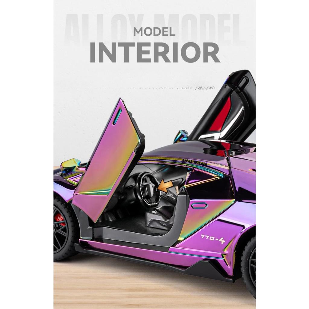 Electroplated 1/24 Lamborghini 770 Supercar Alloy Model Ornaments Toys Diecast Miniature Voiture Children Boy Gift Birthday