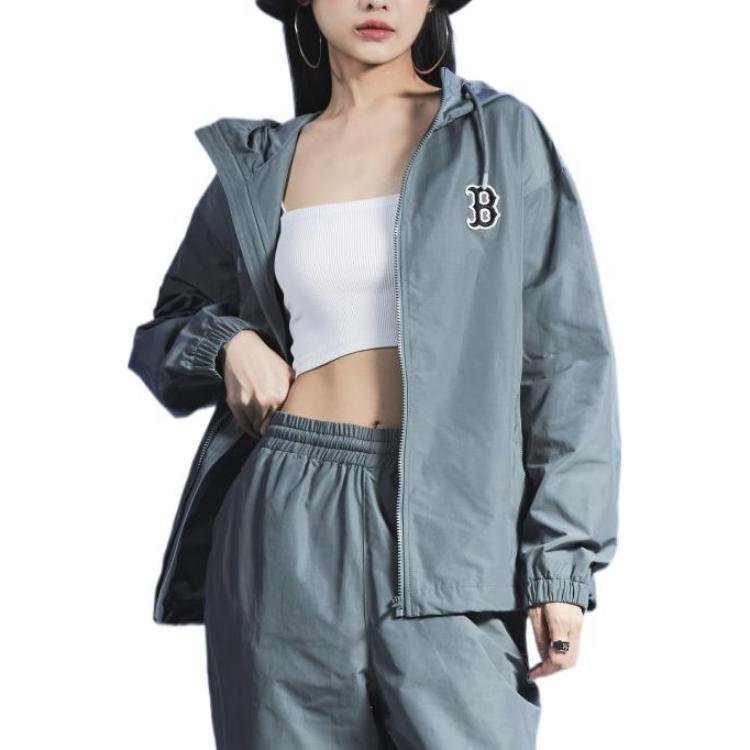 MLB Letter Logo Printed Hooded Jacket Unisex jackets Teal 3AWJB5124-43GRS
