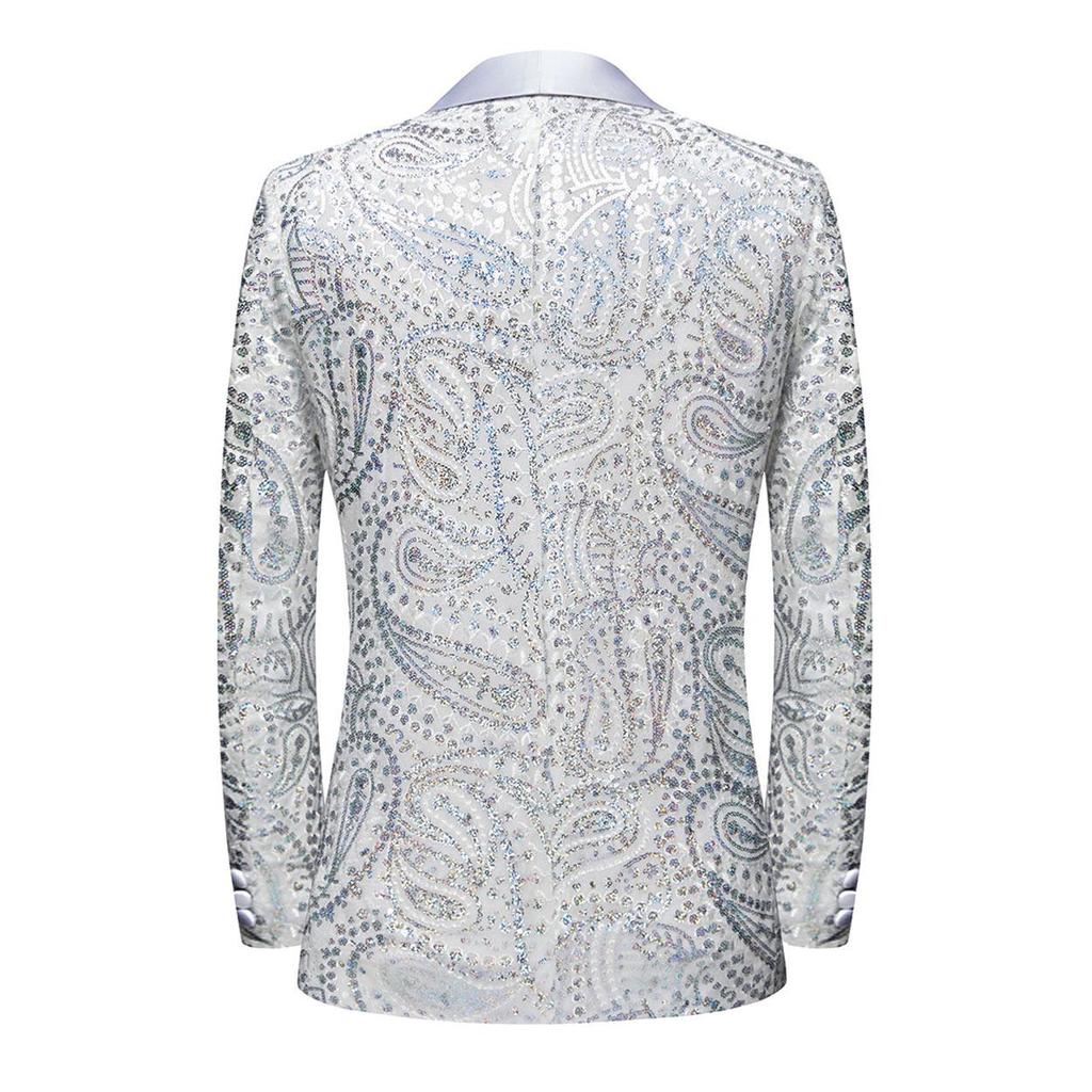 Mens Paisley Embroidered Sequin Suit Jacket Shiny Blazer
