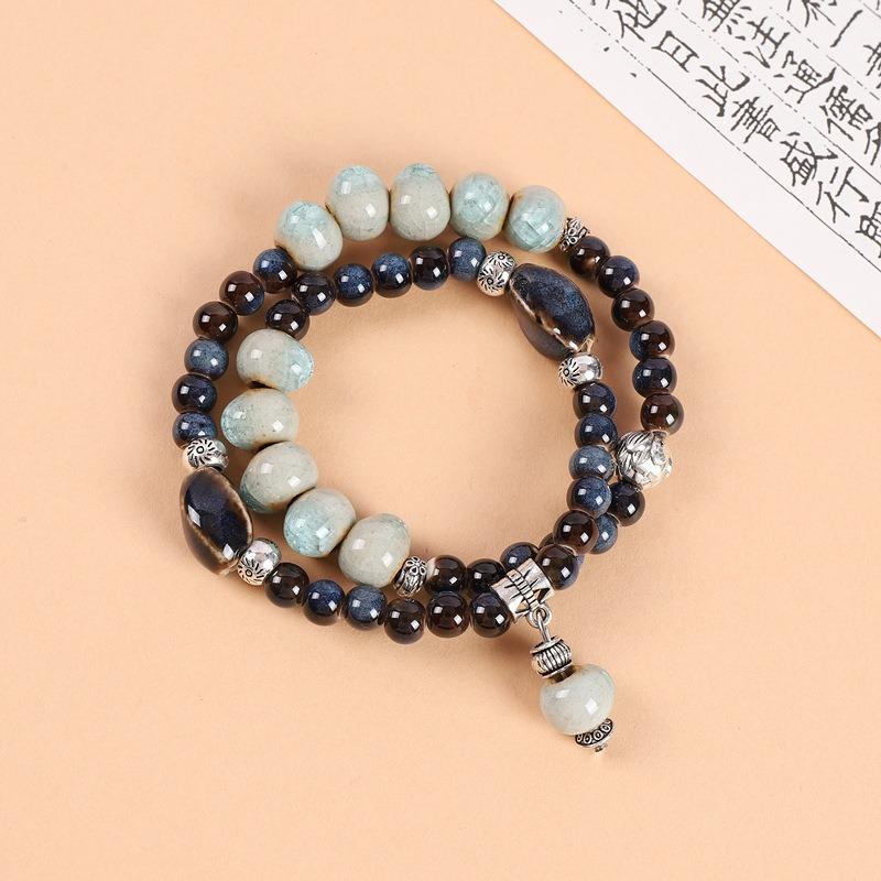 Double-layer stacked ceramic beaded bracelet men's and women's retro literary niche bracelet accessories
