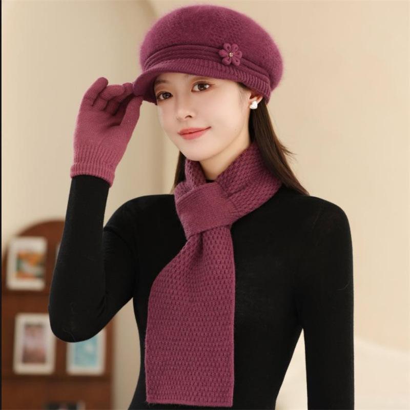 Winter Hats for Women Knitted Hats for Middle Aged and Elderly Mothers Plus Fleece Hats for The Elderly Autumn and Winter Warm Cycling Scarves