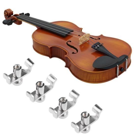 4Pcs 1/8 Violin Fine Tuners Nickel-Plated Steel Micro Tuners for Erhu And Kids Violin Easy-Install String Adjusters Beginner Violin Tuning Kit