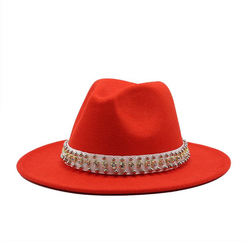 Diamond Pearl Woolen Top Hat Gentleman'S Jazz Hat Flat-Brimmed Cornice Hat