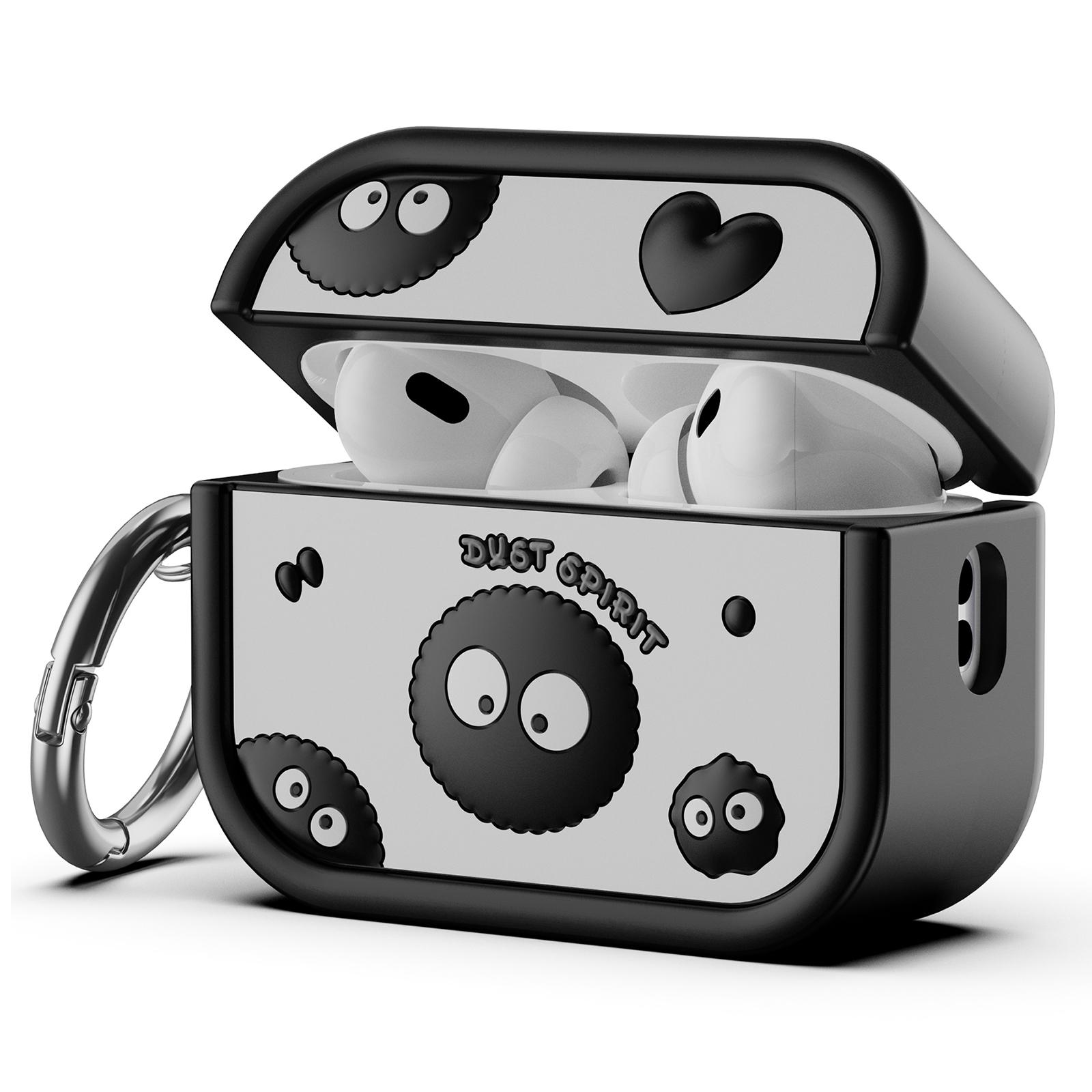 

For AirPods Pro 2 Case Cartoon Briquette Silicone Protective Cover with Carabiner Black