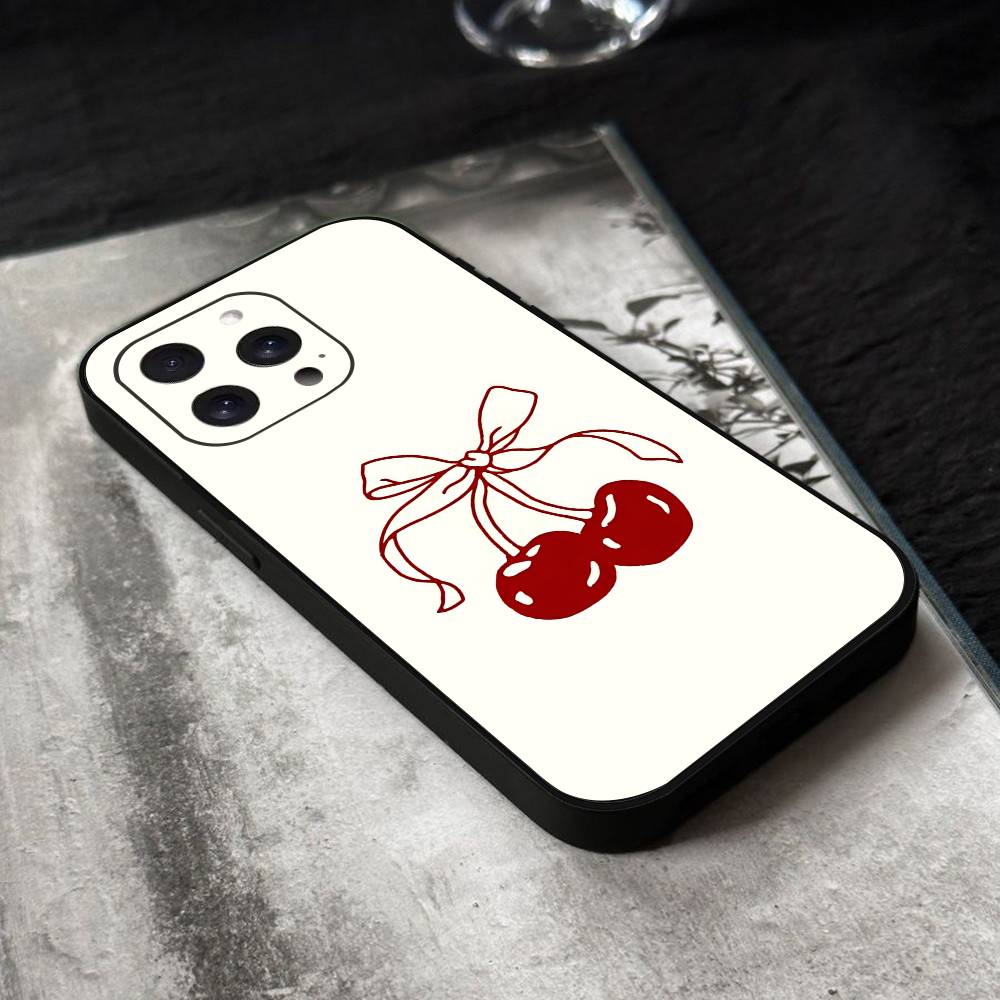 Cherry Phone Case Black Silicone Soft Shell For IPhone 17 16 15 14 13 12 11 Air Pro Max Plus Hot Sale
