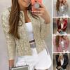 Spring Fall Lady Coat Sequin Slicing Long Sleeves Open Stitch Cardigan Club Party Performance