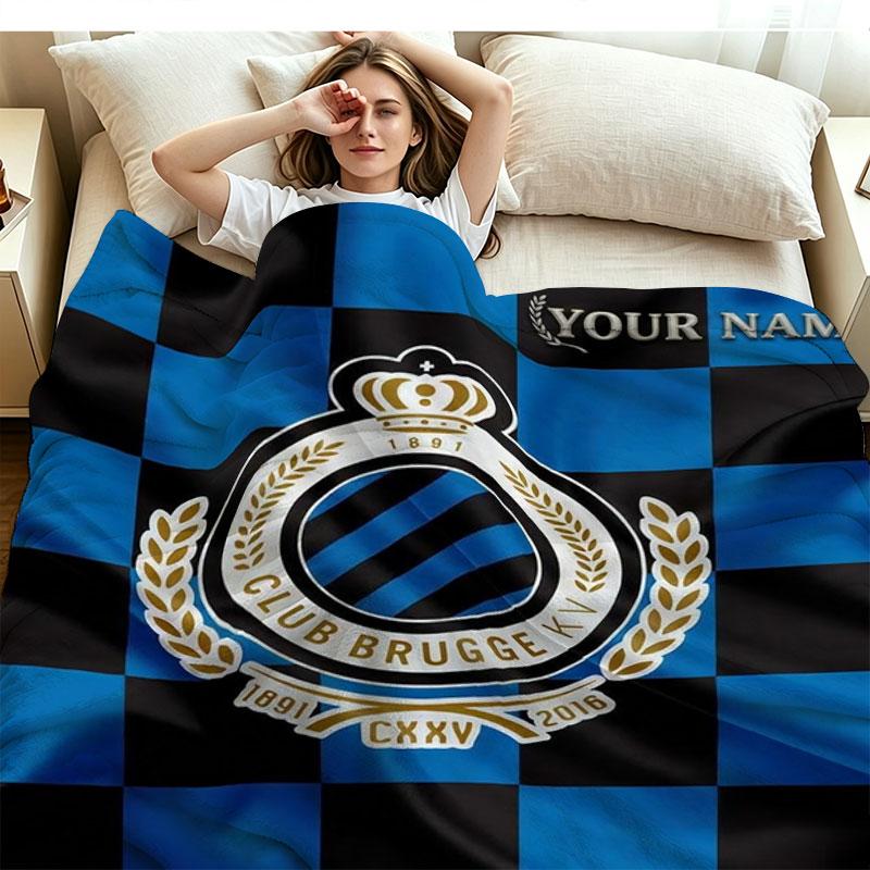 1PC Club Brugge KV Custom Name Patterned Flannel Blanket Suitable For All Seasons for Home Decor Warmth and Comfort Gifts Holiday Present