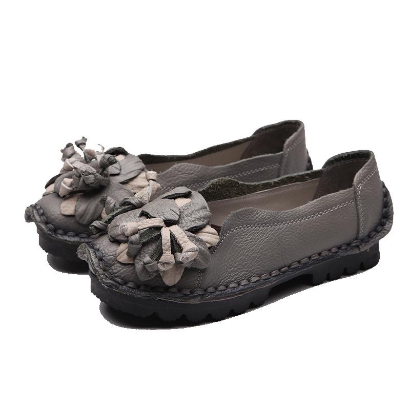 Handmade Flower Shoes Women Soft Flat Bottom Shoes Autumn Casual Sandals Genuine Leather Comfortable Breathable