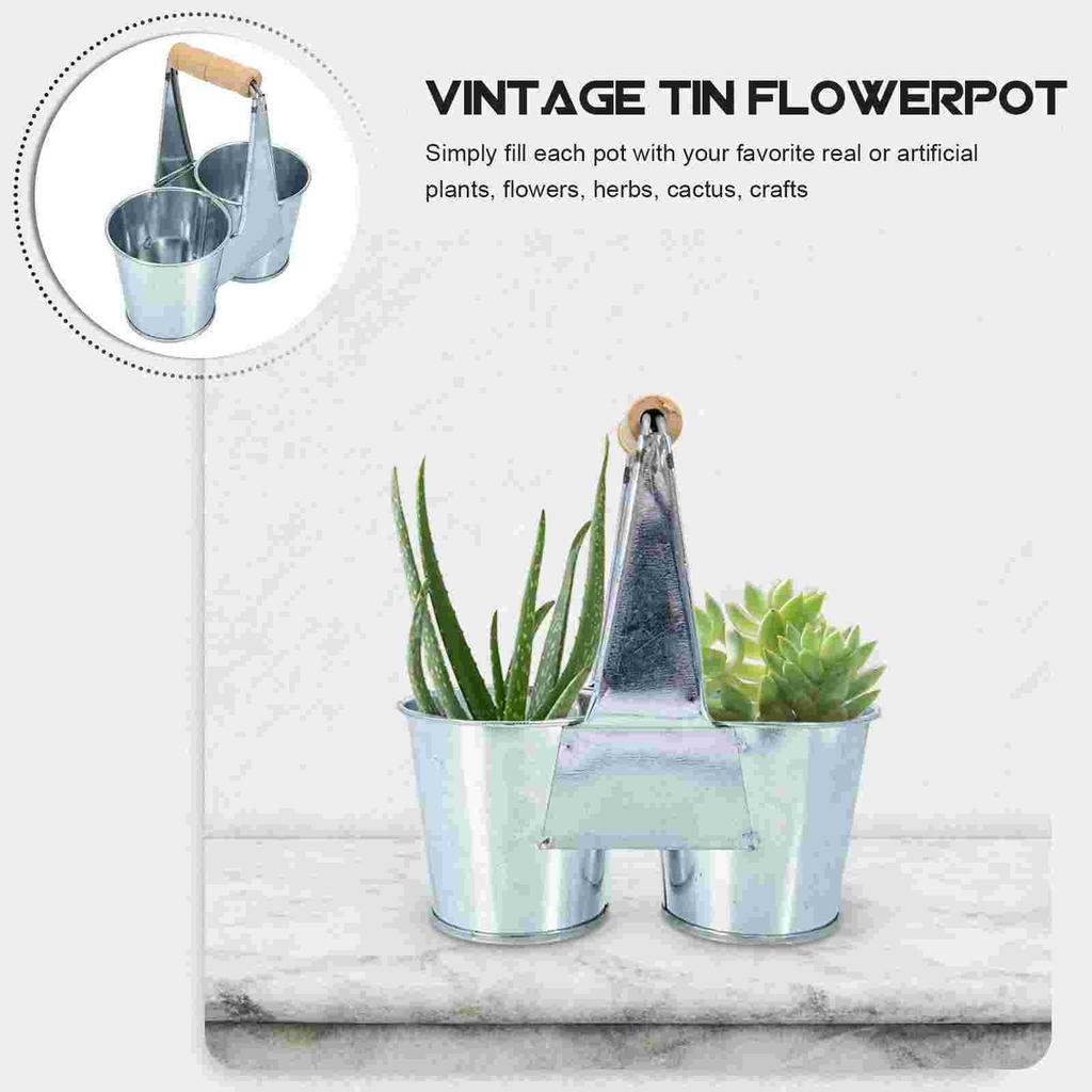 Verzinkter Doppel-Eimer aus Zinn Sukkulenten-Blumentopf Vintage-Vase Vasen für Blumen Zimmerpflanzen