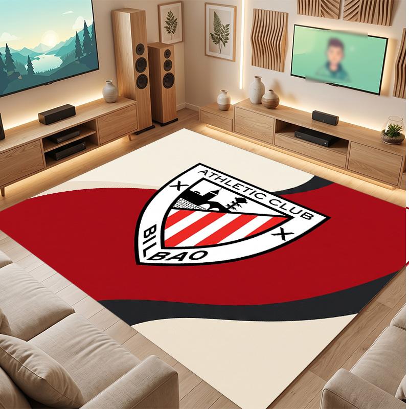 Athletic Bilbao Football Print Crystal Velvet Rug, Comfortable Water Absorbent Non Slip Indoor Floor Carpet