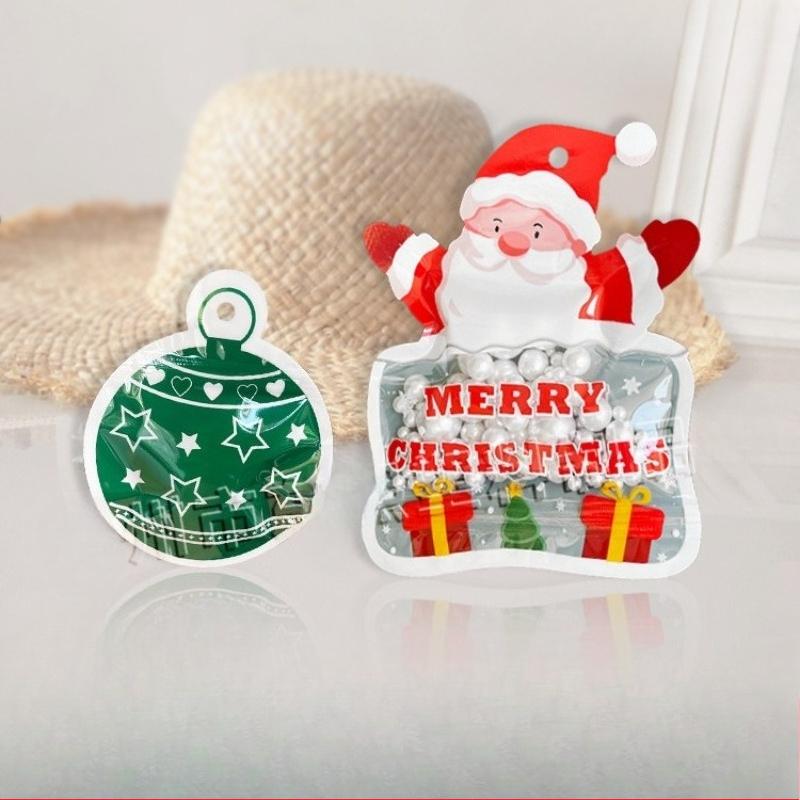 10Pcs Christmas Plastic Candy Bags Snowman Santa Claus Socks Gloves Gift Cookie Bags Christmas Party Favor Gift Decor Supplies