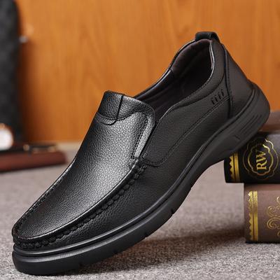 Leather Shoes Men'S Cowhide One-Pedal Medium Casual Non-Slip Soft-Soled Driving Dad Shoes Loafers Men'S