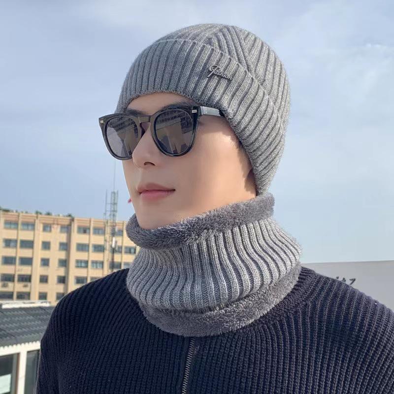 Knitted Hat Autumn and Winter Men's New Warm Plus Velvet Fashionable Woolen Hat Casual Scarf Ear Protection Hat Thick Hat