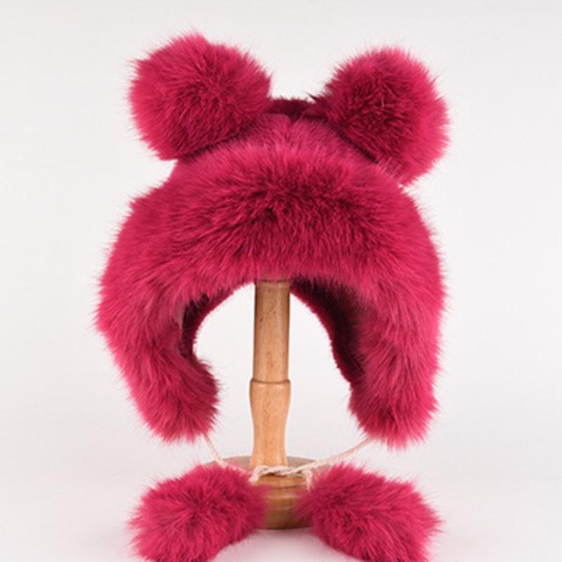 Niedliche Bärenohren Mütze Damen Herbst und Winter mit warmer Plüschmütze Weißer Ohrenschutz Pelzmütze Lei Feng