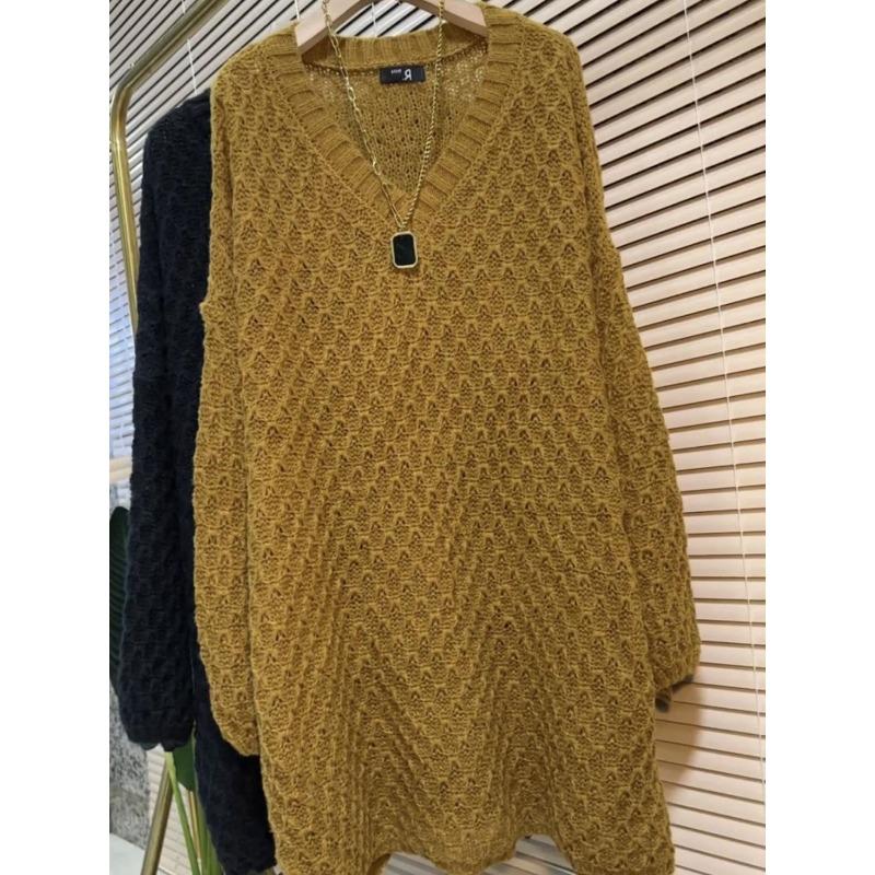 New Autumn and Winter Solid Color V-neck Knitted Mid-length Loose Slimming Casual Bottoming Sweater for Women