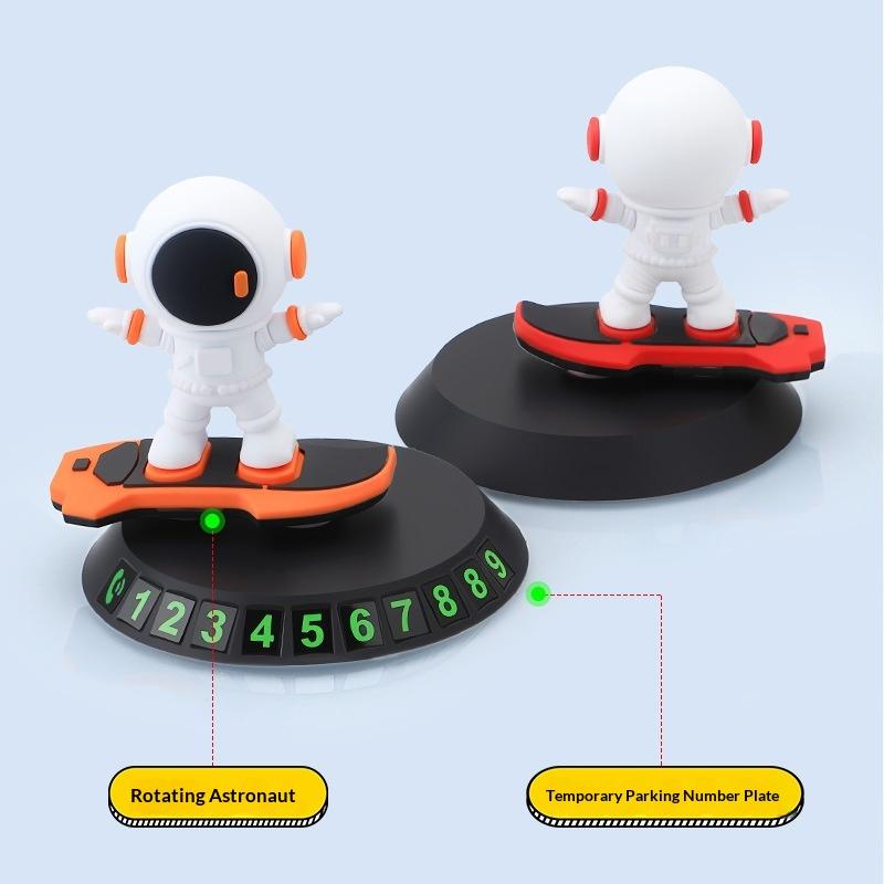 Creative Rotating Astronaut Skateboard Car Ornament Car Temporary Parking Number Auto Dashboard Plate Interior Accessories
